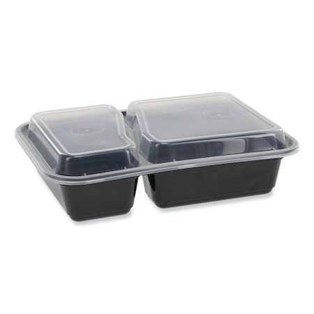 Pactiv Evergreen VERSAtainer Microwavable Containers, Rectangle, 2-Comp, 30oz, 6x8.5x2.5, Black/Clear, Plastic, 150PK NC8288B